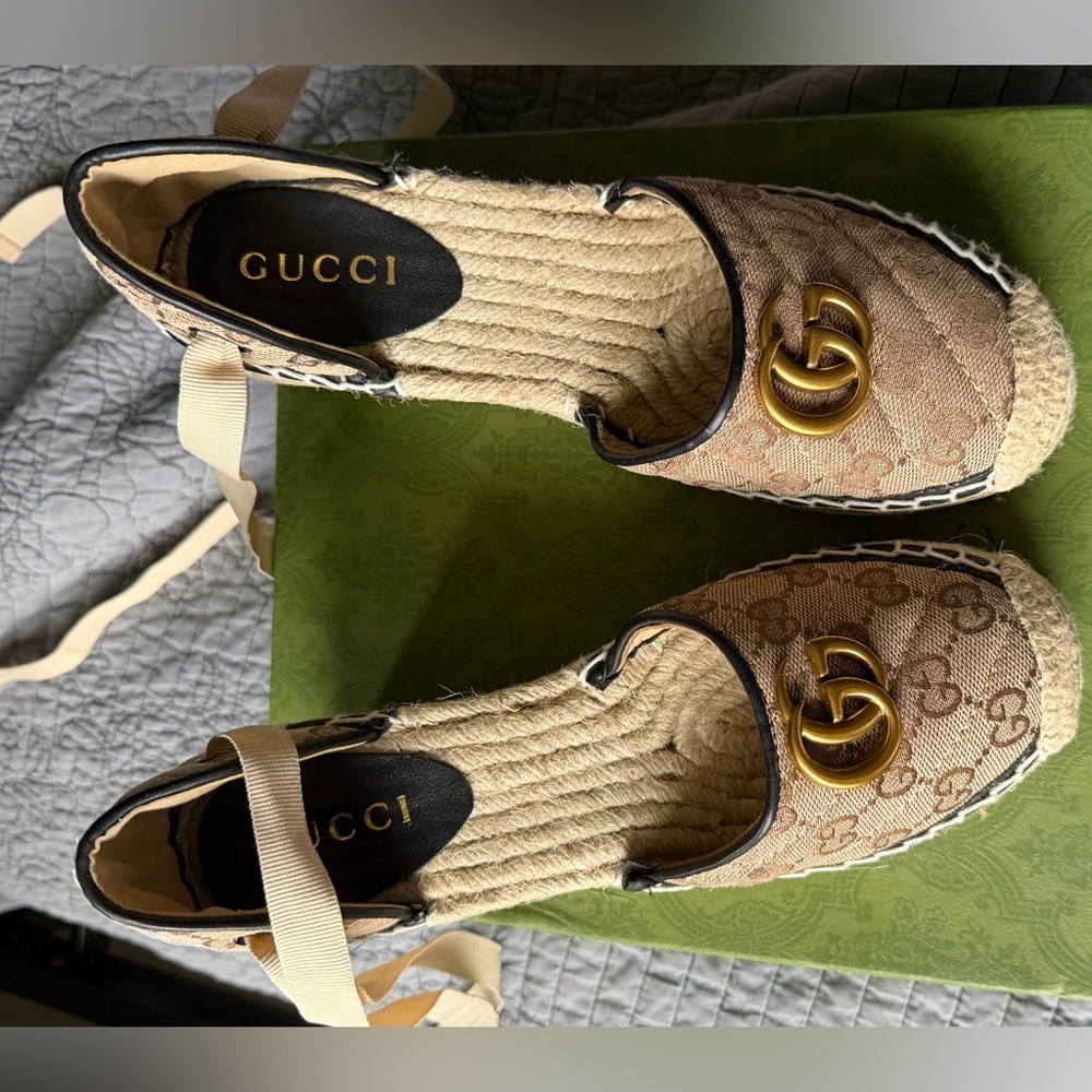 Gucci Women's Brown Espadrilles with Gold Accents